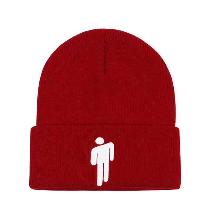 Зимние шапки для женщин Billie Eilish Beanies, вязаные шапки для маленьких мужчин с вышивкой, осенняя шапка для мужчин, женская шапочка в стиле хип-хоп - Цвет: Red