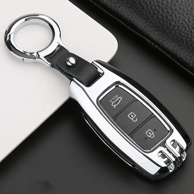 

Silver or Gray Zinc Alloy Smart 3 Button Car Key Protective Shell Large Ring Metal Decorative Buckle Suitable for Hyundai IX35