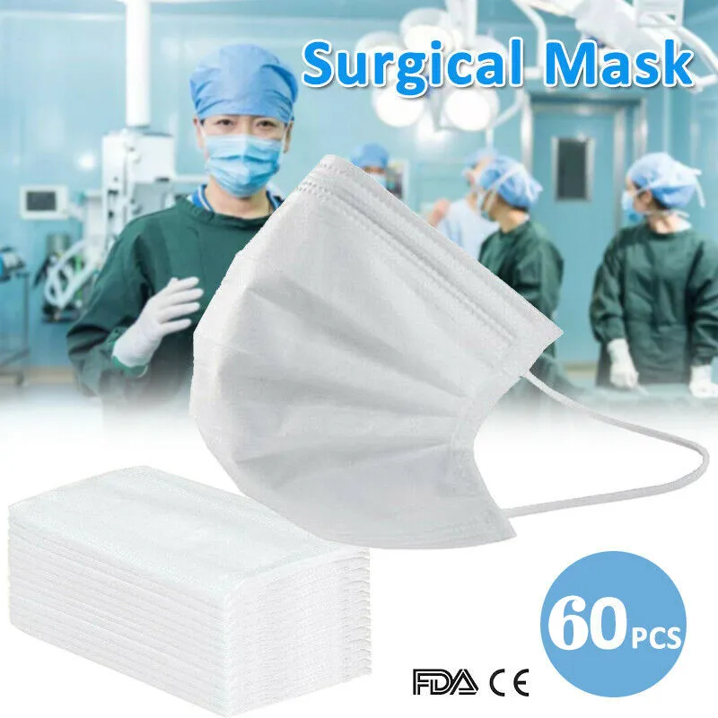 

20/40/60Pcs 3-Ply Anti-Dust Disposable Salon Earloop Face Mouth Masks White Safety Masks PM2.5 Influenza Bacterial