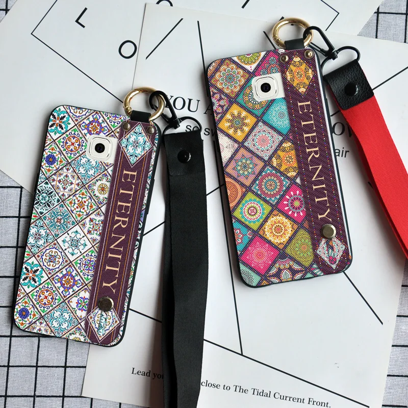Задняя крышка с ремешком на запястье для Samsung Galaxy S6 S7 Edge J5 J7 Prime A5 A7 Note 3 4 5 DECT Rope Holder