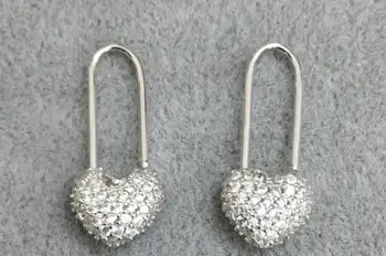 

925 Sterling silver elegant CZ crystal heart Earrings New Fashion Geometric colorful stone silver Earrings female Daily jewelry