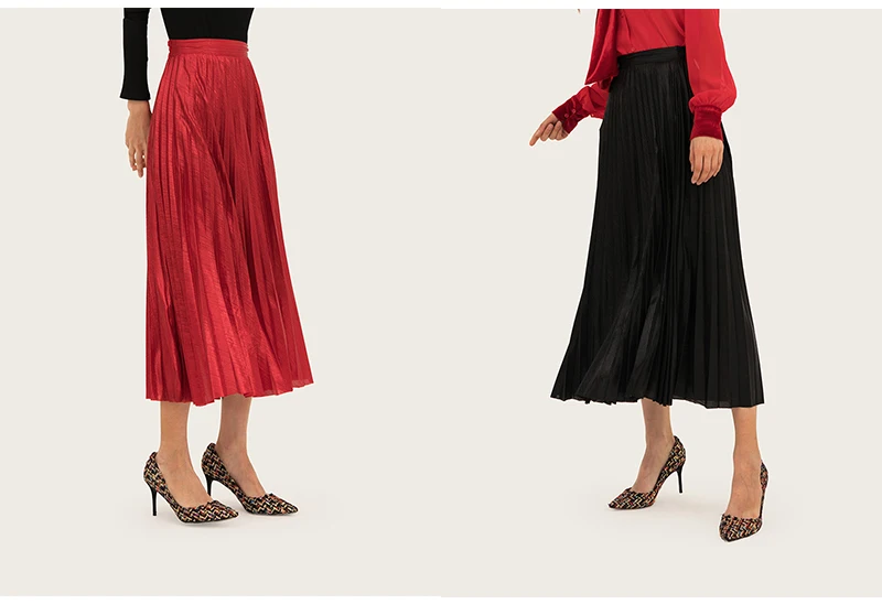 Lossky Pleated Skirt Women Autumn Winter A Line Korean High Waist Ladies Long Black Big Swing Midi Skirts Clothes High Street