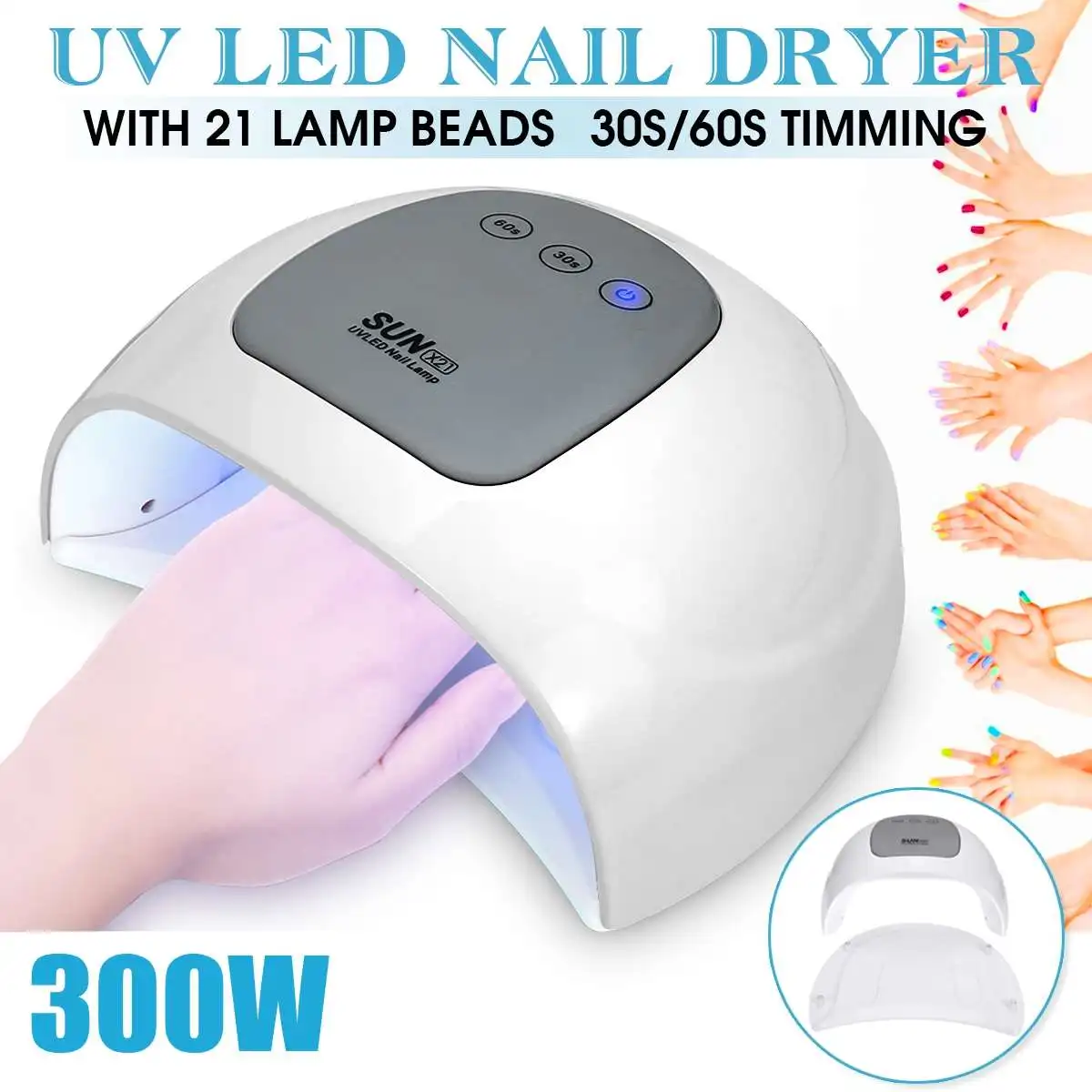 300W white 36/120/200/300 Вт Сушилка для ногтей быстро Скорость гель светильник лампы для ногтей Светодиодный УФ-лампы для всех видов гель для ногтей инструмент для ухода за буфера для шлифовки - Цвет: 300W white