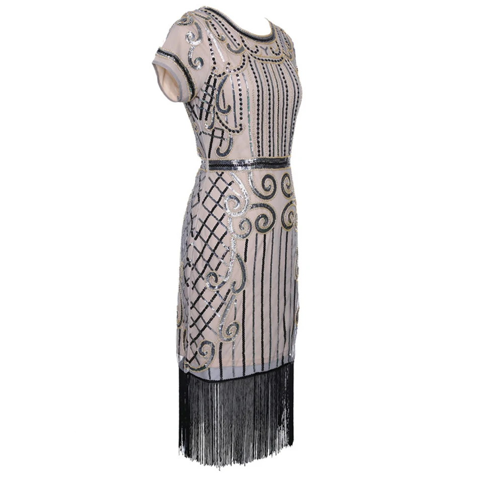 Amily.c2019 Autumn Women's Sequins Embroidered Beaded Fringe Hem Short Sleeve Silver Dress Vestidos Sexy Bodycon Club Party