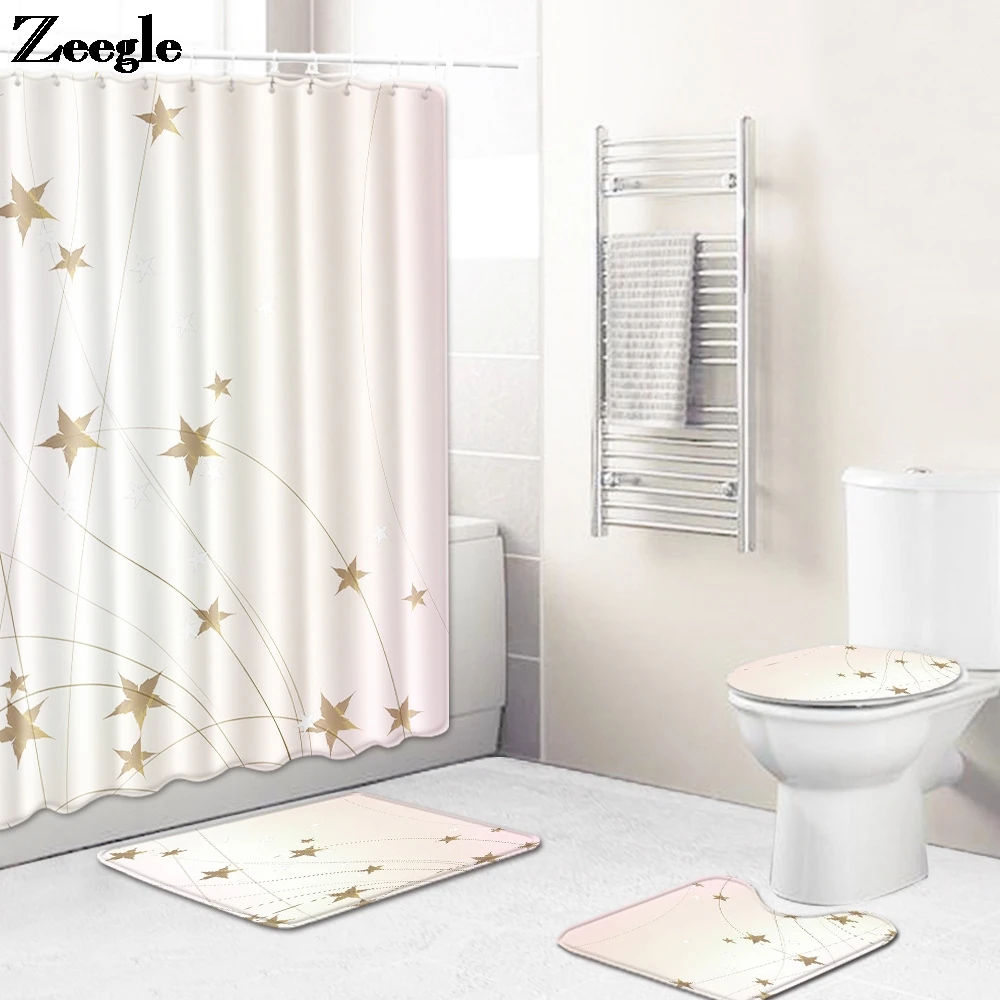 4 шт. Современный домашний декор коврик для ванной и душа Шторы набор фланель