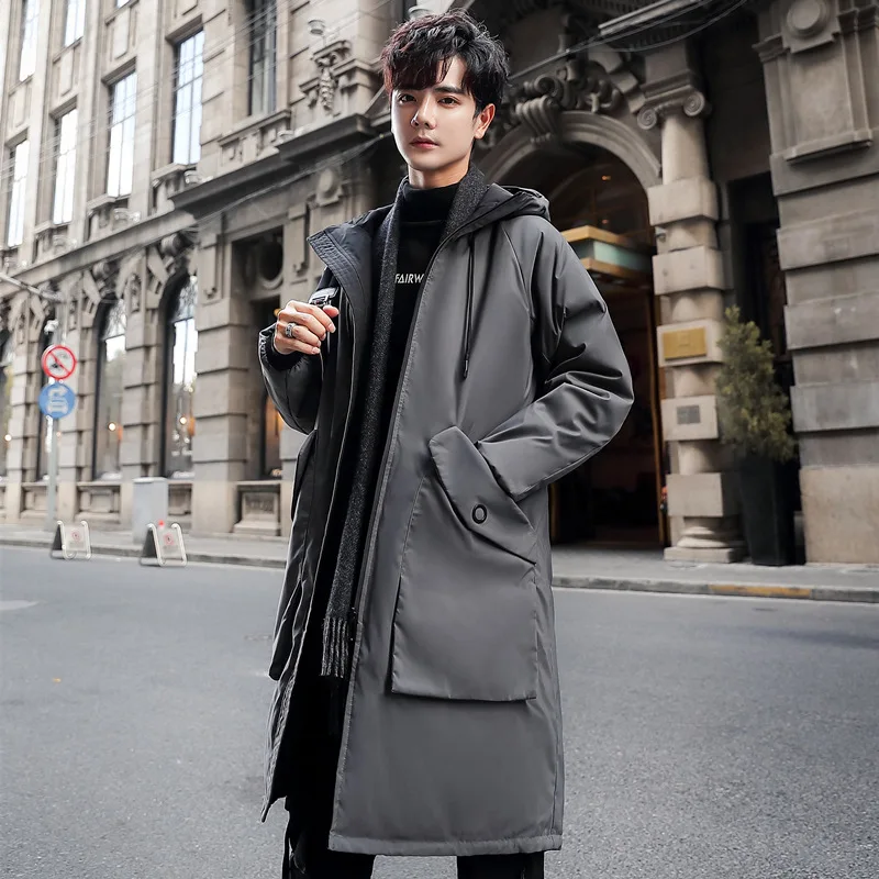

2019 New Style Winter White Duck down Jacket Men Long Trend Handsome Youth Korean-style Solid Color MEN'S Coat