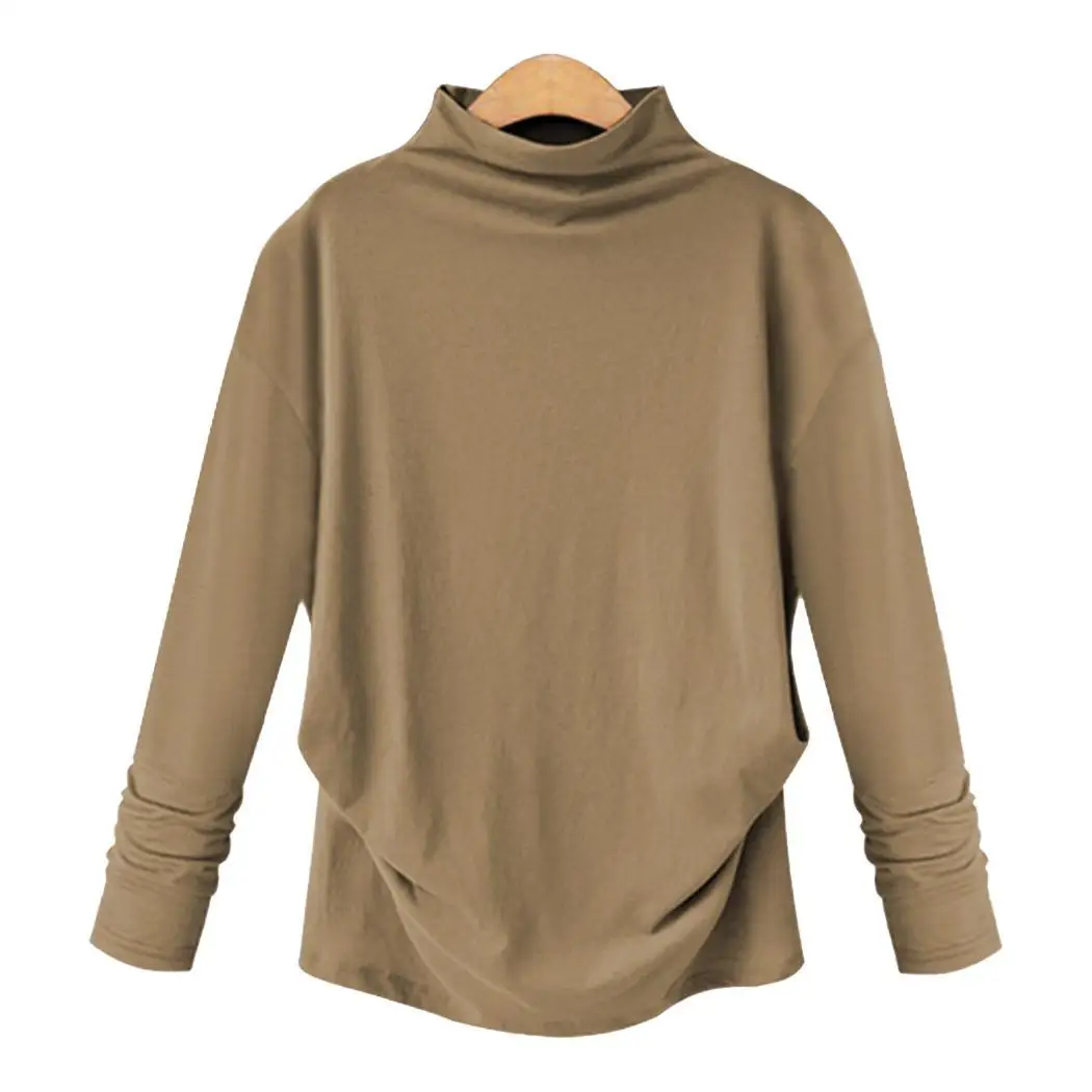 Autumn Winter Women Turtleneck Long Sleeve Shirt None Solid Casual Loose Tops Casual Autumn