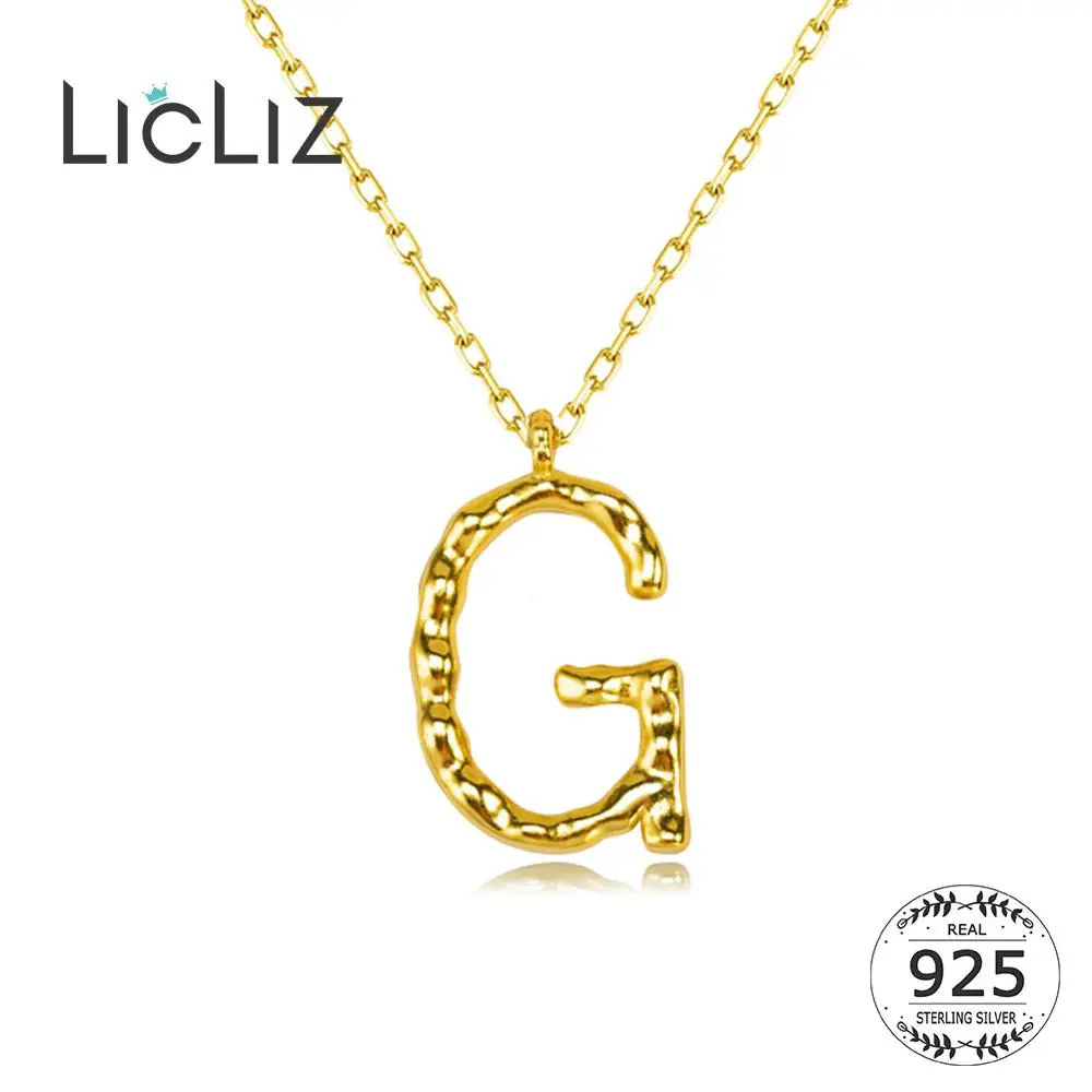 LicLiz New 925 Sterling Silver Gold Simple Pendant Necklace for Women Unique G Letter Party Link Chain Jewelry Gift LN0474G | Украшения и