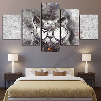 

Full square, round diamond cross embroidered glasses cool cat living room wall art 5 pieces of diamond embroidery art GG1435