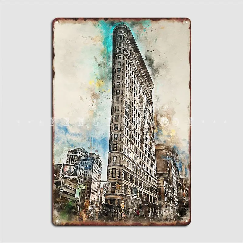 

New York In Watercolor Metal Plaque Poster Wall Cave Club Bar Customize Wall Decor Tin Sign Poster