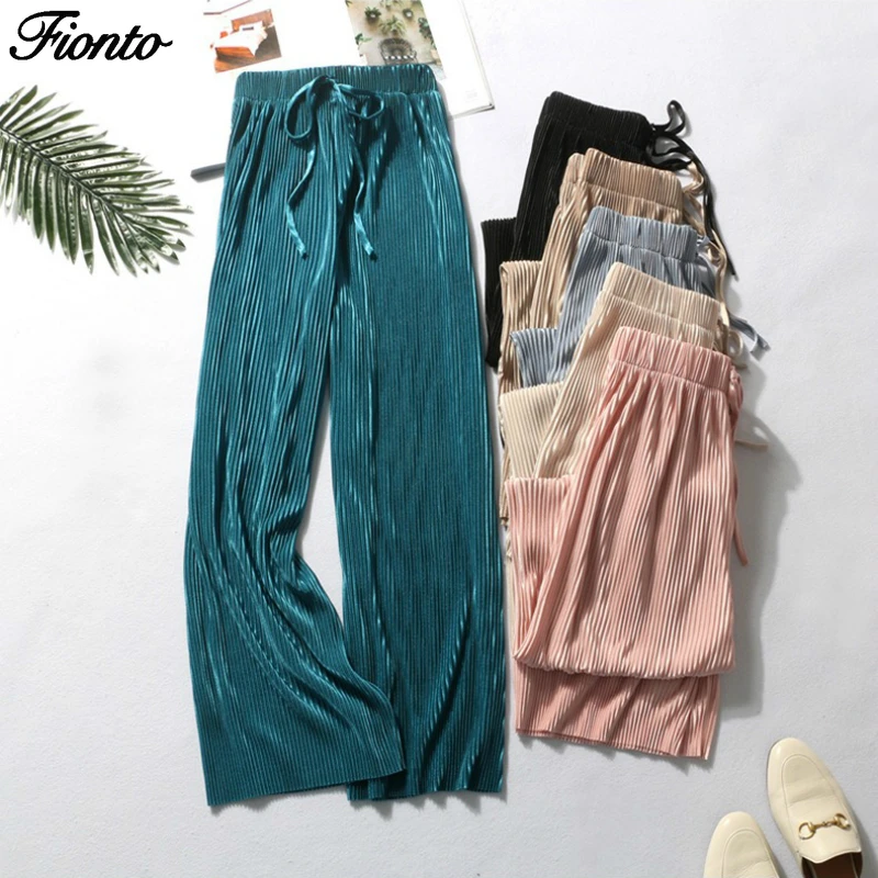 

FIONTO New Fashion Korean Chiffon Drape Nine Pants Loose Wide Leg Pants Female Summer Sense High Waist Loose Pants CA2322/5