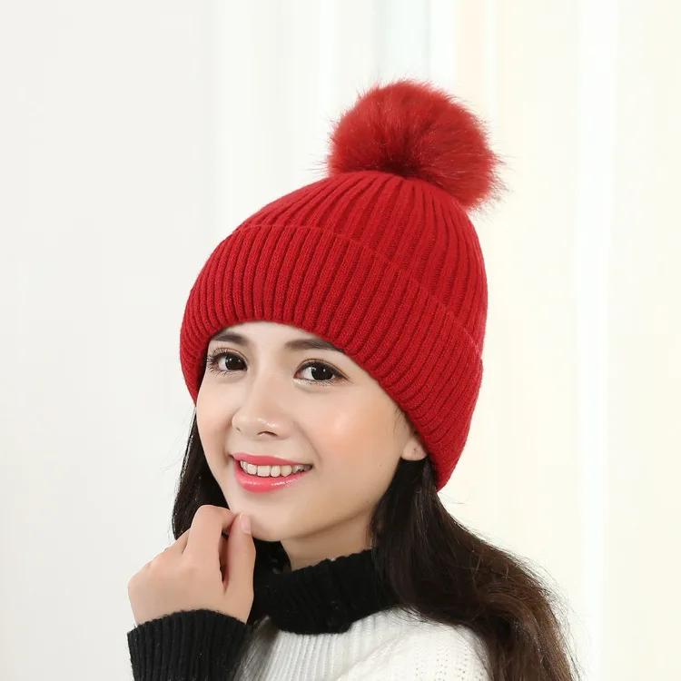 Однотонная шерстяная шапка с кроличьим мехом осенняя и зимняя Новая Европейская