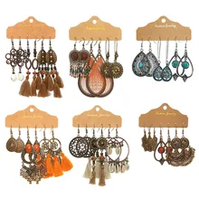 Bohemia grande concha redonda borla gota brincos conjunto para a mulher do vintage boho geometria forma gota tecer multicolorido brincos de metal presente