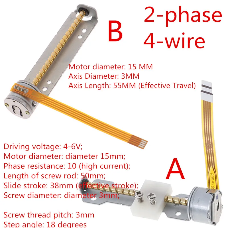 

1pc 4-6V DC 2 Phase 4 Wire Micro Stepper Motor With Slider Dia 15MM Rod 50MM Step Angle 18 Degrees
