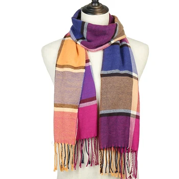 

2019 Luxury Women Plaid Winter Scarf Cashmere Warm Shawls Wraps Lady Pashmina Tassel Men Scarves Foulard Bufanda