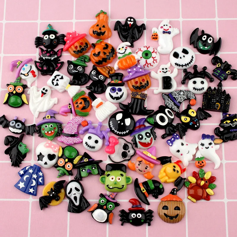 100 шт Смешанные Украшения для Хеллоуина, тыква призрак Flatback Смола Кабошон Kawaii DIY Скрапбукинг миниатюрные смолы ремесло оптом