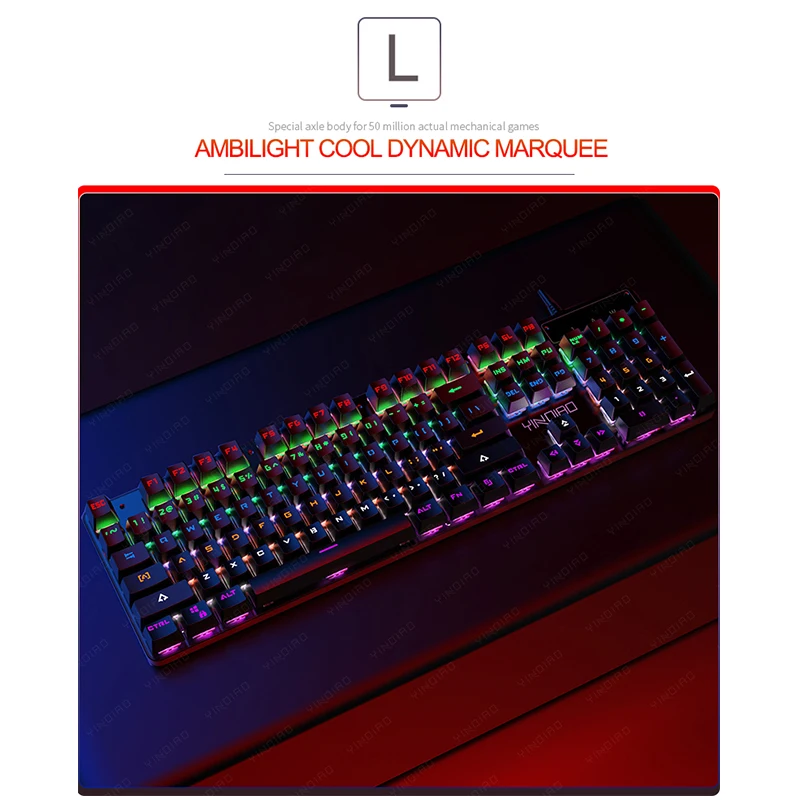Eixo para Computador Cores Backlight Verdadeiro Teclado Mecânico 104 Teclas Wired Gaming Preto Azul Portátil Gamer 6 - Imagem 3