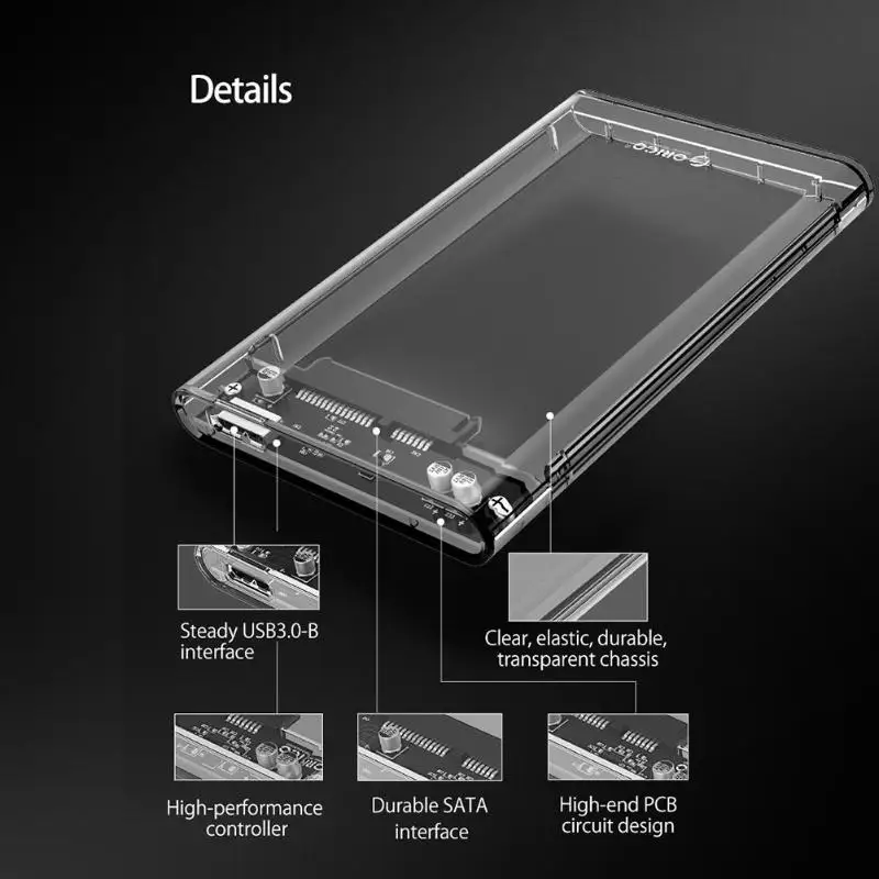 ORICO 2,5 дюйма SATA USB3.0 HDD внешний жесткий диск корпус прозрачный портативный 2 ТБ 5 Гбит/с корпус передачи чехол для ПК ноутбука