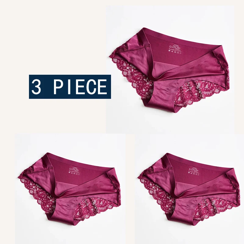 fuchsia Комплект из 3 предметов, женские сексуальные кружевные трусики, бесшовное нижнее белье, трусы, нейлон, шелк, для девушек, женское бикини, хлопок, промежность, белье, XXL, XL - Цвет: fuchsia