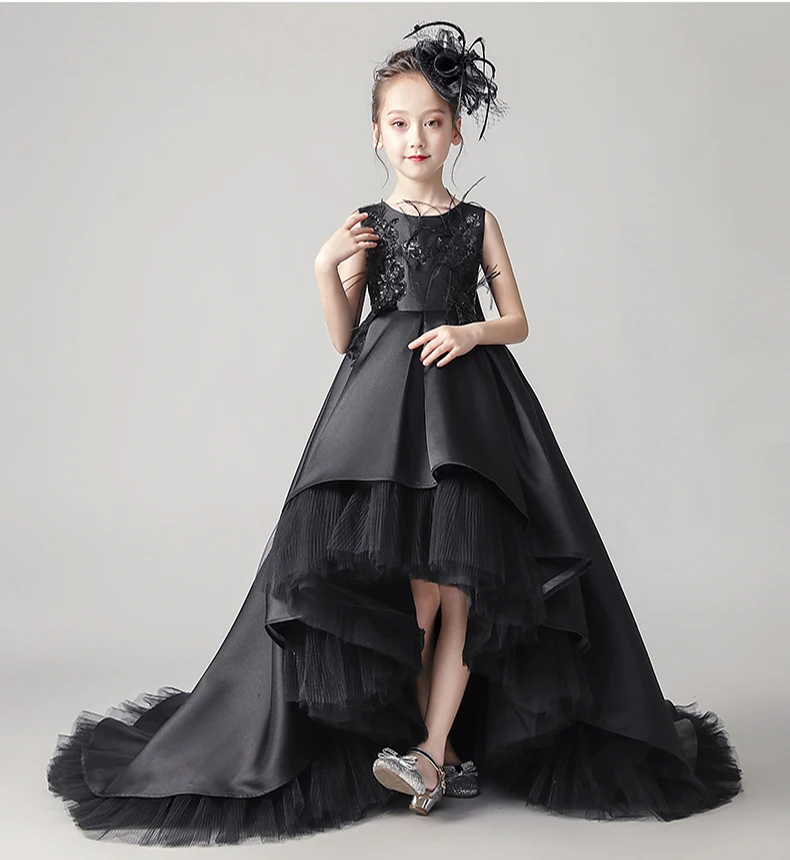 Черное атласное кимоно, платье-пачка принцессы, одежда, платья для девочек-подростков, Рождественская одежда для свадебного торжества, костюм для девочек