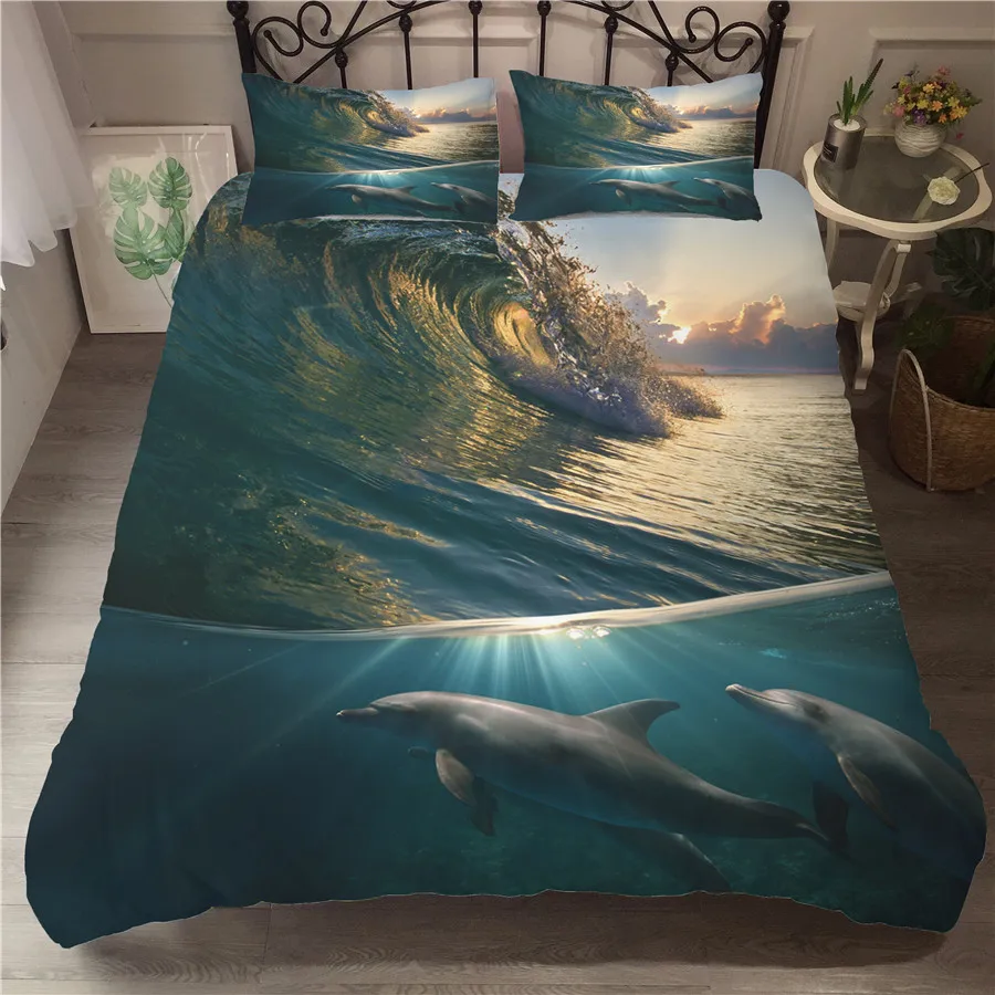 

A Bedding Set 3D Printed Duvet Cover Bed Set Sea Dolphin Home Textiles for Adults Bedclothes with Pillowcase #HT09