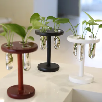

Glass Terrarium 3 Test Tube Vases with Round Wooden Stand Desktop Planter Flower Pots for Hydroponic Plants Office Home PAK