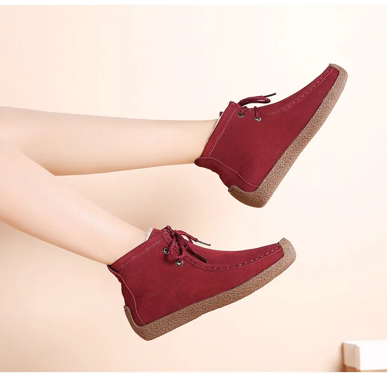 HX 1188-Cow Suede Leather Women Flats Winter Boots Fur inside Woman Winter Cotton Boots-15