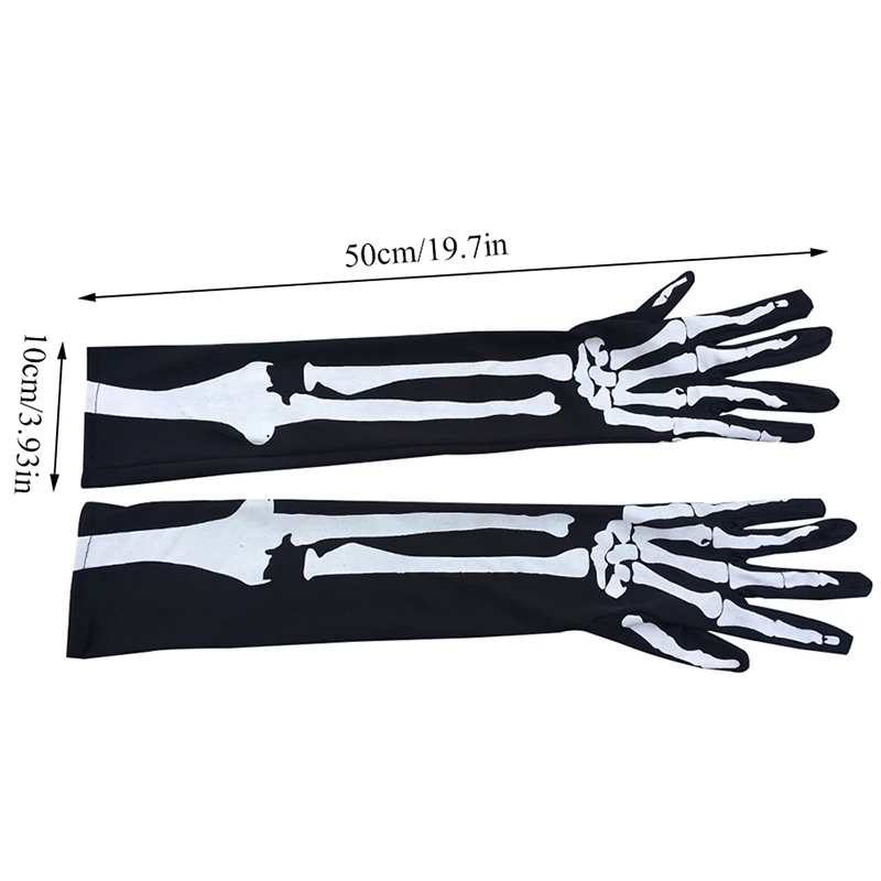 

2020 Full Finger Mittens Halloween Scary Gloves Elbow Length Ghost Bone Gloves Skeleton Gloves 1 Pair Women Men Long Gloves