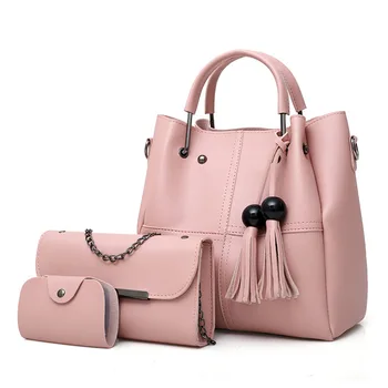 

3PCS/Set Fashion Women Shoulder Bag Tassels Leather Handbag Composite Crossbody Bag Girl New Casual Purse Ladies Tote Bags