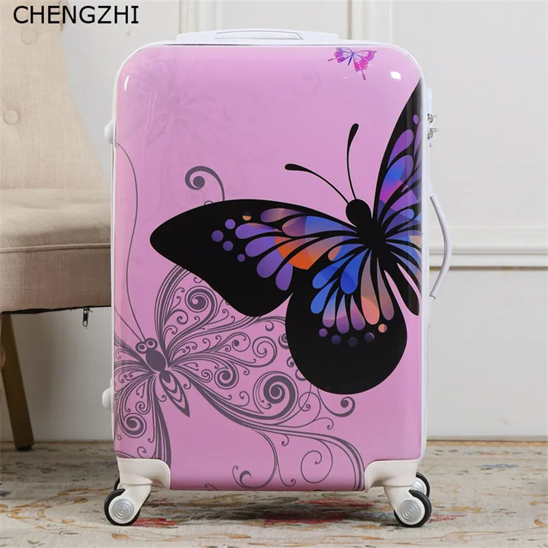 CHENGZHI 2" 22" 2" 26 дюймов дешевые студенческие сумки на колёсиках Spinner Бабочка чемодан на колесиках женская сумка для путешествий