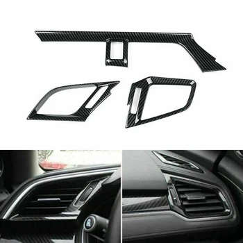 

3x Carbon Fiber Dashboard AC Air Vent Outlet Cover For Honda Civic Sedan 2016-2020 High Quality ABS And New Interior Accessories