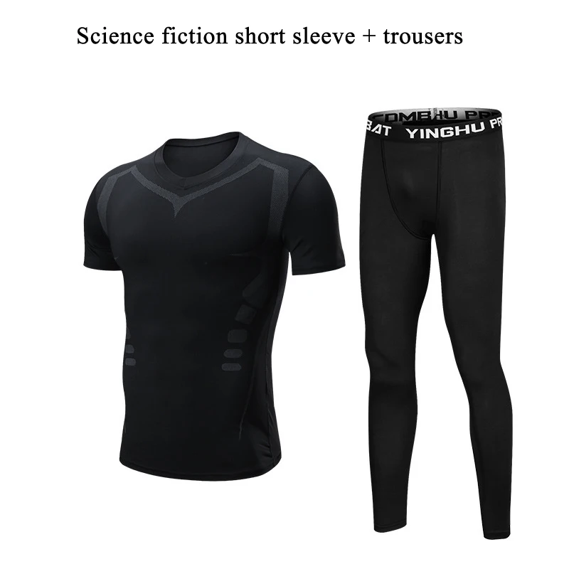 05-Short sleeve suit Для мужчин спортивная дышащая быстро сухие спортивные костюмы Компрессионные спортивные Фитнес тренировки одежда Спортивная тренировка бега трусцой комплект для бега мужские - Цвет: 05-Short sleeve suit