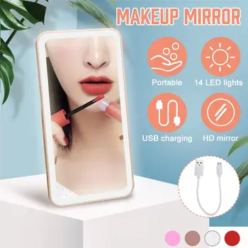

Portable LED Makeup Mirror USB Charging Cosmetic Mirror with Led Light for Tabletop Bathroom Travel Professional Lighted Mirror