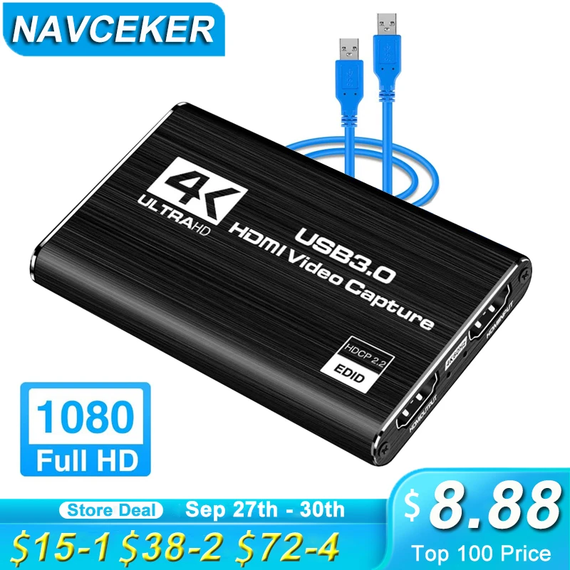 Video Card Capture Hdmi Video Capture Card Device Pc Ps4 Game Live Streaming 4k 1080p Hd Vhs Board Usb 3 0 Grabber Recorder Box Audio Video Cables Aliexpress