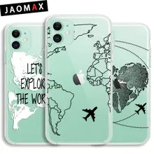 Jaomax de caso de teléfono transparente para iPhone 11 Pro XR XS Max XS casos de lujo de mundo mapa viaje suave de la cubierta del Tpu del para el iPhone 6 7p 8p
