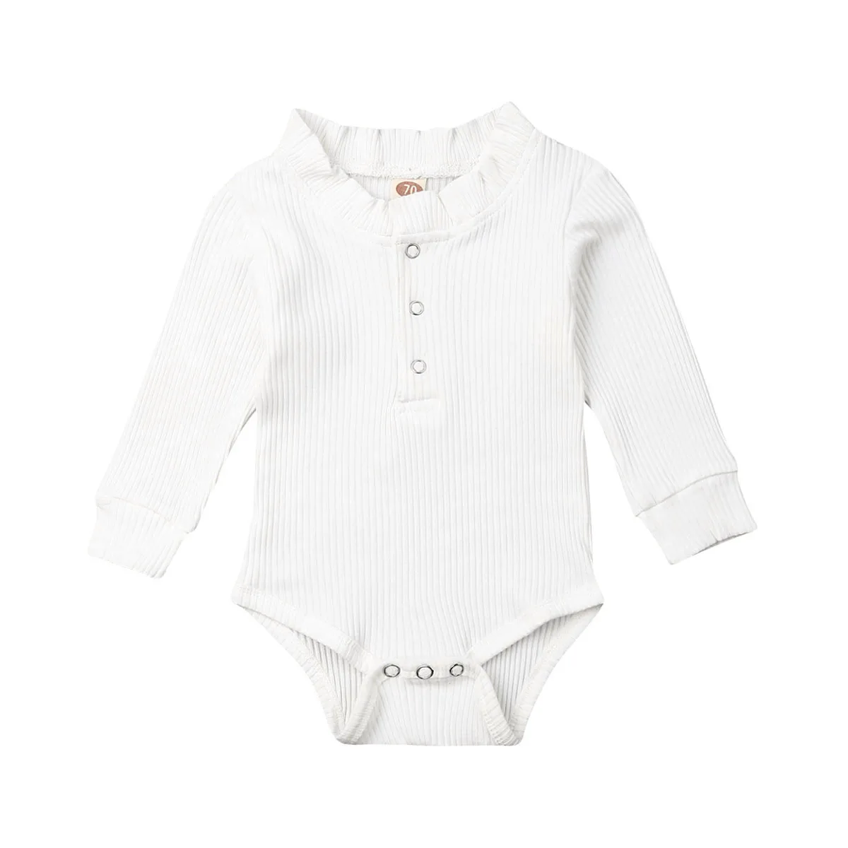 White 1 Коллекция года, брендовый комбинезон с длинными рукавами для новорожденных мальчиков и девочек возрастом от 0 до 18 месяцев, Боди Новая однотонная вязаная одежда с оборками на зиму и осень - Цвет: White 1