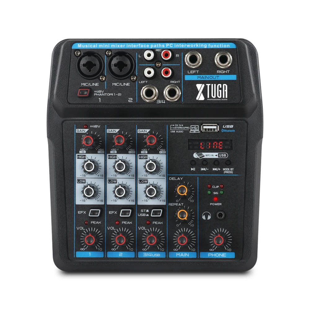 XTUGA AM4/AM6 мини аудио микшер DJ консоль со звуковой картой, Bluetooth, USB, 48 В фантомное питание для ПК запись пение Вечерние - Цвет: AM4