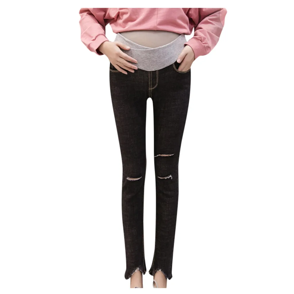 Девушки, беременные женщины женские эластичные отверстия нерегулярные Облегающие штаны для беременных женщин Материнство для живота брюки поддержка джинсы для беременных брюки 40