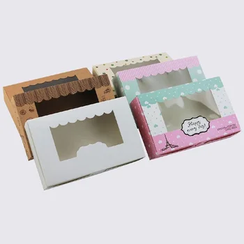 

5pcs Kraft paper Cookie cake Packaging Box with plastic pvc window for Candy Biscuit Chocolate Paper Carton cardboard gift box