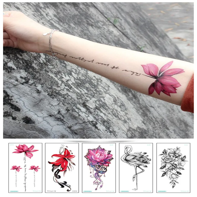 Fashion Colorful Flowers Tattoo Women New Waterproof Temporary Black Tattoo Sticker Body Art