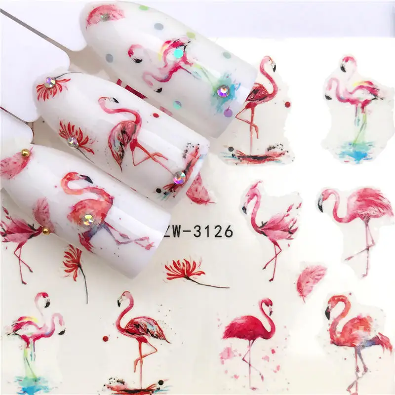 1 лист наклейки для ногтей s переводная наклейка мультфильм Фламинго милые животные дизайн ногтей слайдер Маникюр украшение