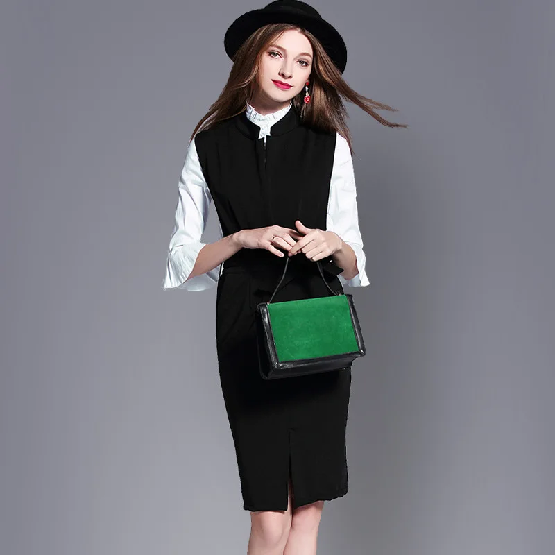 Spring And Autumn New Style WOMEN'S Dress Bell Sleeve Slim Fit Ol Dress Sheath One-step Skirt Business Dress Two-Piece Set