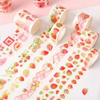 

Bronzing Strawberry Washi Tape Cute Fruit DIY Decoration Stickers Scrapbooking Diary Masking Tape stationery school supply