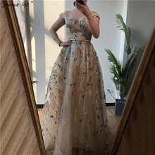 Золотое с открытыми плечами сексуальное вечернее платье трапециевидной формы без рукавов, бисероплетение, блестящее торжественное платье Serene Хилл DLA70336