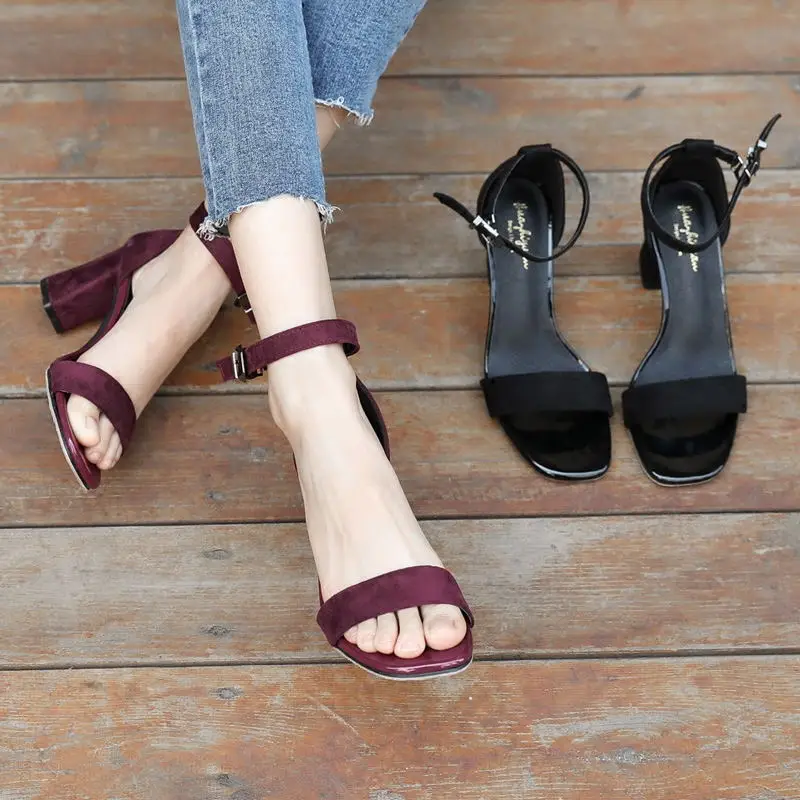 

Open Toe Women's Summer 2019 New Style Semi-high Heeled Chunky-Heel Students Rome Heel Peep-Toe Buckle WOMEN'S Shoes High-Heel C
