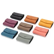 

Simple Practical Card Bag Real Top Layer Cowhide Leather Small Palm Cash Holder Lady Fashion Cute Flap Style Purse