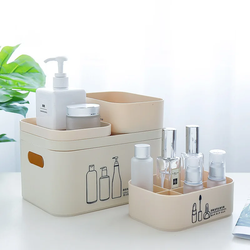 

Multifunction Cosmetic Storage Box with Lid Plastic Multi-grid Box Big Makeup Dressing Table Jewelry Organizer Container Case