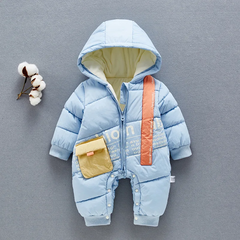 

2019 Winter Baby Rompers For Newborn Infant Jumpsuits Overalls Print Letter Toddler Girl Boy Romper Warm Thicken Outdoor Outfits