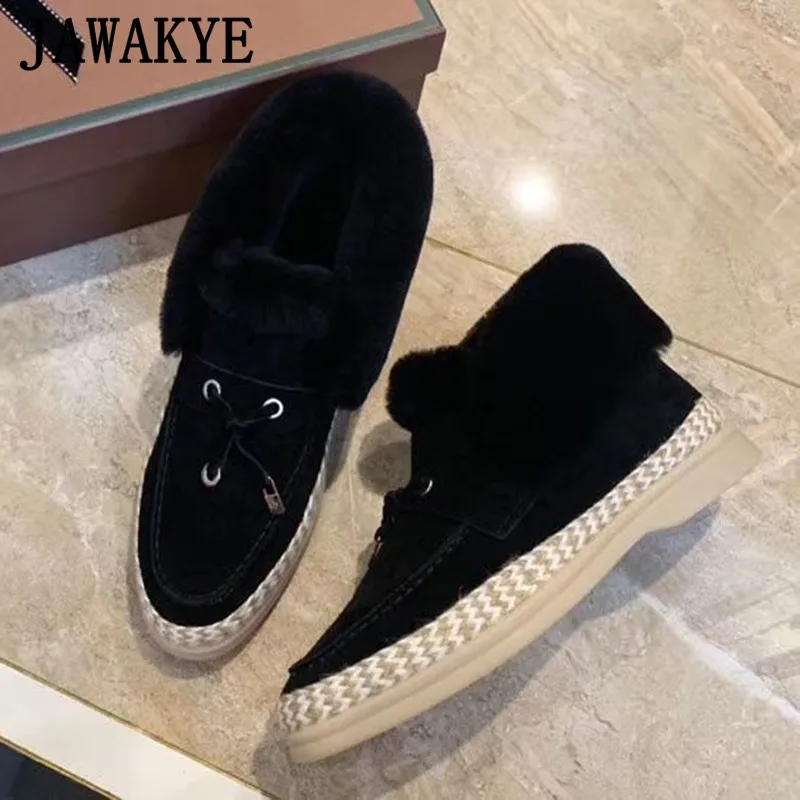 black Высокое качество Зимняя шерстяная одежда Женские снегоступы подвески из ткани на плоской подошве с мехом; теплые ботинки с высокими берцами; меховой воротник женские ботильоны botas mujer - Цвет: black