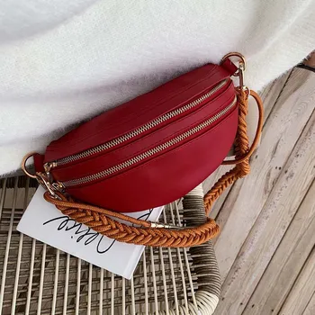 

PU Leather Fanny Pack Women's Woven Shoulder Strap Waist Bag 2020 Luxury Designer Woman Waist Pack Crossbody Chest Bag Women New